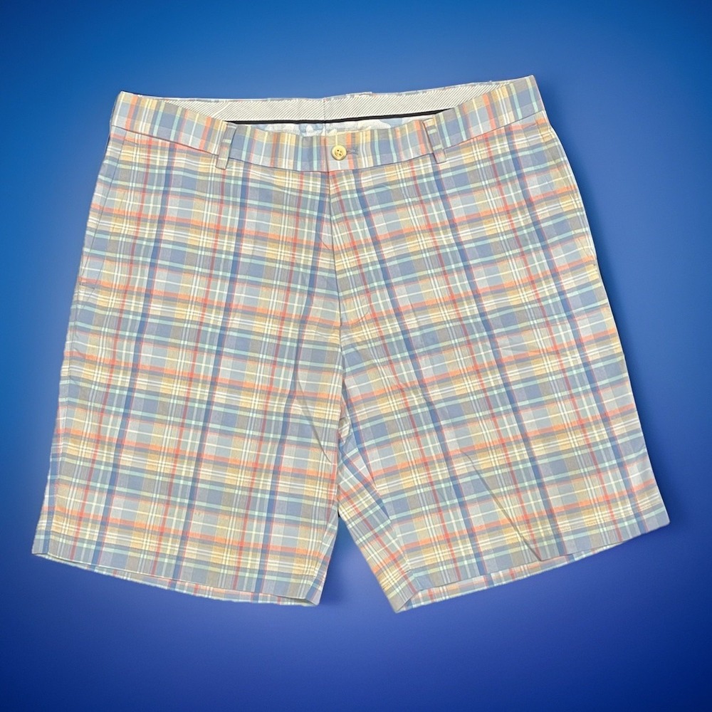 Peter Millar Mens 35 Blue Plaid Featherweight Crown Crafted Performance Shorts